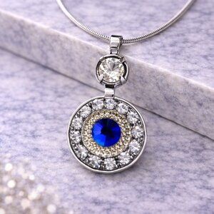 Crystal Rhinestone Interchangeable Snap Necklace Sapphire Blue Silver 925